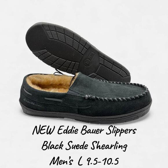 Eddie Bauer Suede Shearling Slippers Mens L US 9.5-10.5 Moccasins - Picture 9 of 9